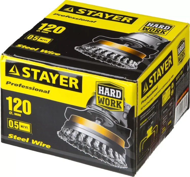 STAYER "PROFESSIONAL". Щетка чашечная усиленная для УШМ, жгутированная стальная проволока 0,5мм, 120ммхМ14 35137-120 купить в Тобольске