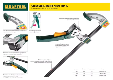 Струбцина, KRAFTOOL 32011-120-800, тип &quot;F&quot;, DIN 5117, двухкомпонентная ручка, 120х800мм 32011-120-800 купить в Тобольске