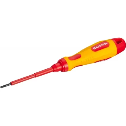 Отвертка KRAFTOOL, высоковольтная, Cr-Mo-V стержень, двухкомпонент. маслобензостойкая рукоятка, SL, 2,5х75мм 250083-2.5-075 купить в Тобольске