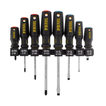 Набор отверток на полке Denzel, 8 шт., PH+SL, S2, 3к рукоятка, 122137 купить в Тобольске