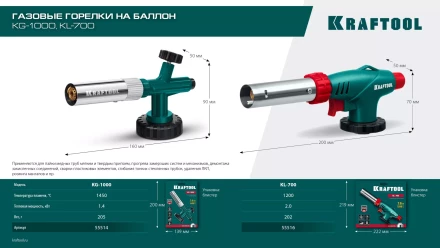 KG-1000 цельнометаллическая газовая горелка с пъезоподжигом, на баллон с цанговым соединением, 1450°C 55514 купить в Тобольске
