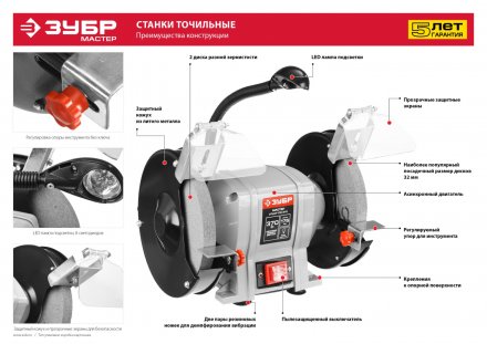 Станок точильный увеличенная мощность + лампа подсветки ЗТШМ-175-370 серия МАСТЕР купить в Тобольске