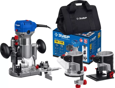 ЗУБР 750 Вт, кромочный фрезер, сумка, 3 основания, Профессионал (ФПК-750Н) купить в Тобольске