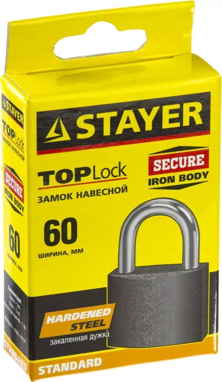 Замок STAYER "STANDARD" навесной, металлический корпус, закаленная дужка, 63 мм 37160-60 купить в Тобольске