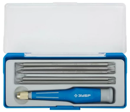 Набор ЗУБР Отвертка &quot;ЭКСПЕРТ&quot; для точных работ, двухкомп рукоятка, CR-V, сменные двустор стержни 120мм, 5шт, 6предм 25627-H6 купить в Тобольске