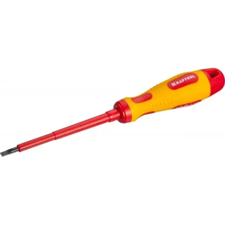 Отвертка KRAFTOOL, высоковольтная, Cr-Mo-V стержень, двухкомпонент. маслобензостойкая рукоятка, SL, 4,0х100мм 250083-4.0-100 купить в Тобольске
