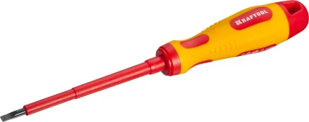 Отвертка KRAFTOOL, высоковольтная, Cr-Mo-V стержень, двухкомпонент. маслобензостойкая рукоятка, SL, 4,0х100мм 250083-4.0-100 купить в Тобольске