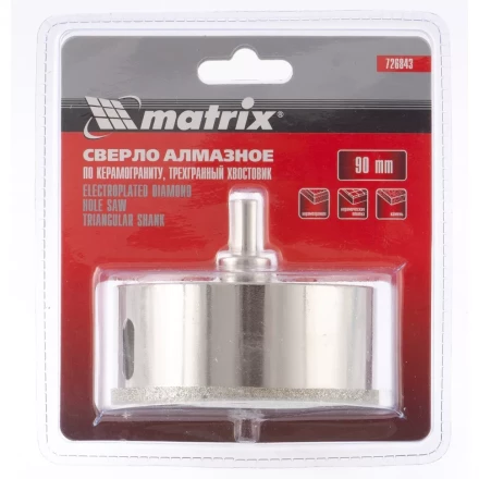 Сверло алмазное по керамограниту 90 х 67 мм 3-гранный хвостовик MATRIX артикул 726843 купить в Тобольске