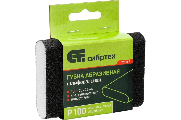 Губка для шлифования, 100 х 70 х 25 мм, овал, Средняя жесткость, P 100 Сибртех 757387 купить в Тобольске