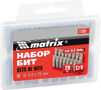 Набор бит Ph1 x 25 мм, сталь 45Х, 20 шт., в пласт. боксе MATRIX 11350