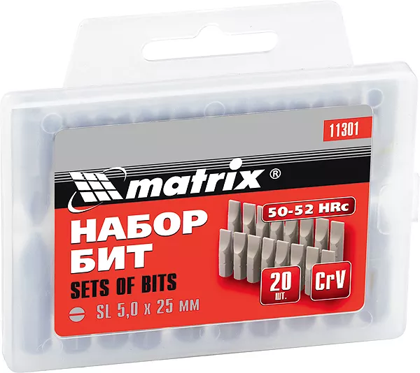 Набор бит Ph1 x 25 мм, сталь 45Х, 20 шт., в пласт. боксе  MATRIX 11350 купить в Тобольске