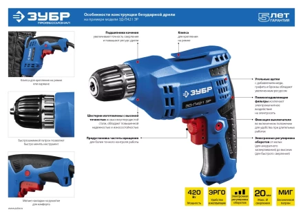 Дрель реверсивная ЗД-П421 ЭР серия ПРОФЕССИОНАЛ купить в Тобольске
