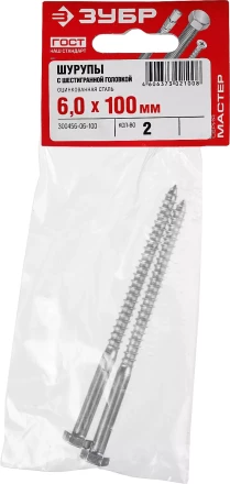 Шурупы ЗУБР &quot;МАСТЕР&quot; с шестигранной головкой, оцинкованные, 6x100мм, 2шт 300456-06-100 купить в Тобольске