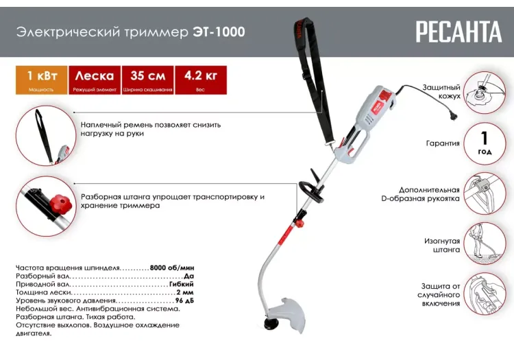 Электрический триммер Ресанта ЭТ-1000 70/1/20 купить в Тобольске