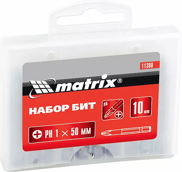 Набор бит Ph1 х 50 мм,сталь 45Х, 10 шт., в пласт. боксе  MATRIX 11380 купить в Тобольске