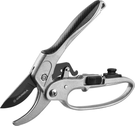 Секатор GRINDA алюминиевые ручки, храповый механизм, с эфесом, округлые лезвия, 200мм 8-423034 купить в Тобольске