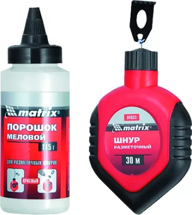 Шнур разметочный в пластмассовом обрезиненном корпусе + порошок красный  MATRIX 84855 купить в Тобольске