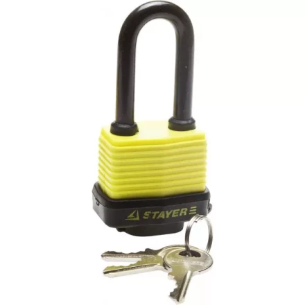 Замок STAYER &quot;MASTER&quot; навесной, всепогодный, пластиковая защита корпуса, с удлин. закален. дужкой,на карточке, 50мм 37141-40 купить в Тобольске