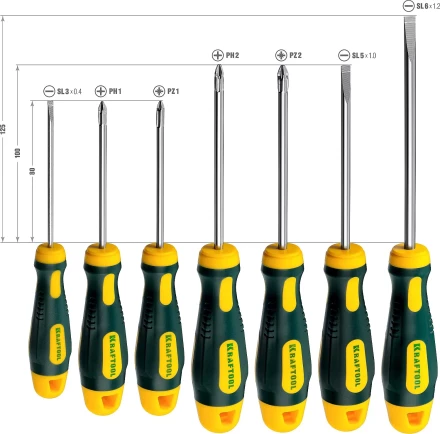 Набор X-Drive, KRAFTOOL 250081-H7: Отвертки профессиональные, SL: 3x80, 5x100, 6x125; PH: 1x80, 2x100; PZ: 1x80, 2x100 250081-H7 купить в Тобольске