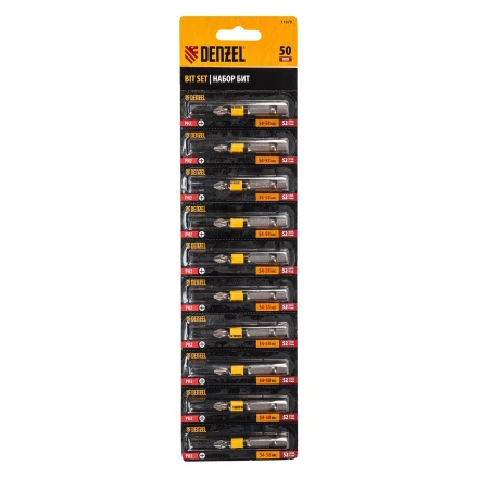 Бита PH2х50, сталь легированная S2, 10 шт., круглый профиль, отрывная упаковка, Е 6,3 Denzel 11679 купить в Тобольске