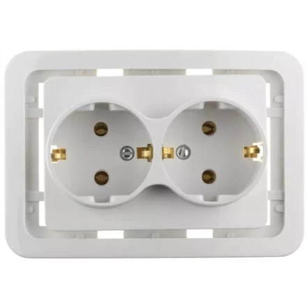 Розетка СВЕТОЗАР &quot;ГАММА&quot; двойная, с заземлением, цвет белый, 16А/~250В SV-54107-W купить в Тобольске