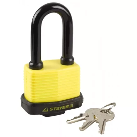 Замок STAYER &quot;MASTER&quot; навесной, всепогодный, пластиковая защита корпуса, с удлин. закален. дужкой,на карточке, 60мм 37141-50 купить в Тобольске