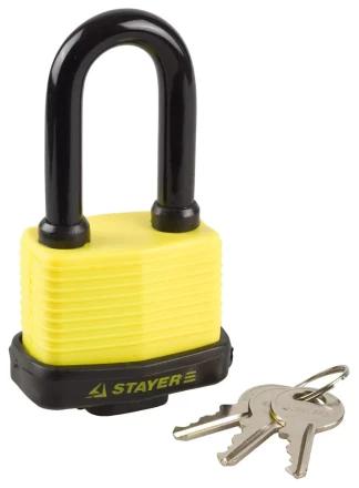 Замок STAYER &quot;MASTER&quot; навесной, всепогодный, пластиковая защита корпуса, с удлин. закален. дужкой,на карточке, 60мм 37141-50 купить в Тобольске