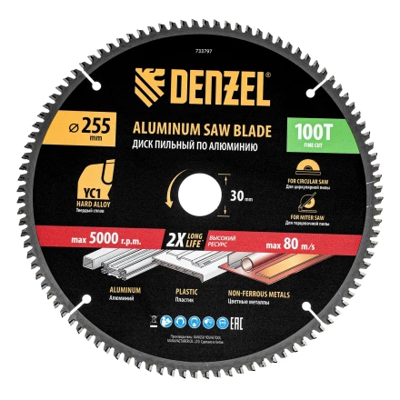 Пильный диск по алюминию ф255 х 30 мм, 100 зубьев// Denzel 733797 купить в Тобольске