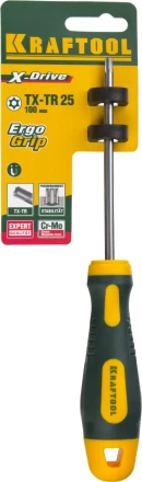 Отвертка KRAFTOOL, Cr-Mo-V сталь, двухкомпонентная противоскользящая рукоятка, TORX Hole, №25x100мм 250077-25-100 купить в Тобольске