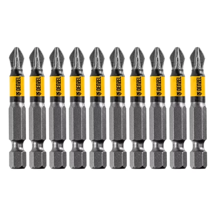 Бита PZ2х50, сталь легированная S2, 10 шт., круглый профиль, отрывная упаковка, Е 6,3 Denzel 11680 купить в Тобольске