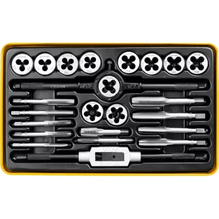 Набор метчиков и плашек STAYER &quot;MASTER&quot;, метчикодержатель 1шт, плашкодержатель 1шт, метчики 11шт, плашки 11шт, 24 предмета 28020-H24 купить в Тобольске