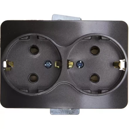 Розетка СВЕТОЗАР &quot;ГАММА&quot; с заземлением, двойная, без вставки и рамки, цвет темно-серый металлик, 16А/~250В SV-54107-DM купить в Тобольске