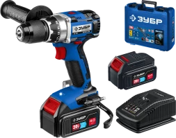 Бесщеточная дрель-шуруповерт Зубр, 2 АКБ T7 (4 Ач), в кейсе DB-201-42 серия «ПРОФЕССИОНАЛ»