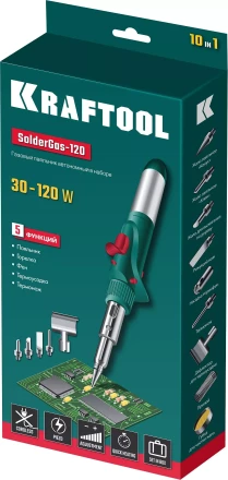 SolderGas 120K набор 10-в-1, газовый паяльник, горелка, фен, 30-120 Вт, пьезоподжиг, 1300°С 55503-H10 купить в Тобольске