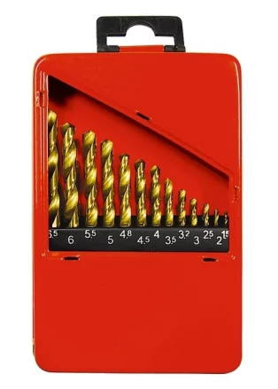 Набор нитридтитановых сверл по металлу 1,5-6,5мм через 0,5мм+3,2мм 4,8мм НSS 13 шт MATRIX 72386 купить в Тобольске