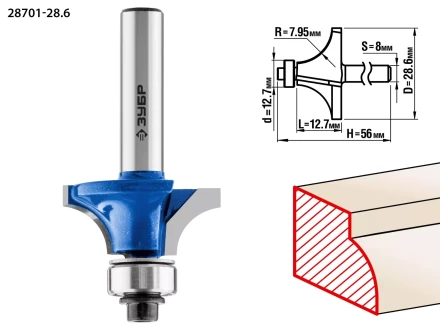 ЗУБР 28.6 x 12.7 мм, радиус 8 мм, фреза кромочная калевочная №1, Профессионал (28701-28.6) купить в Тобольске