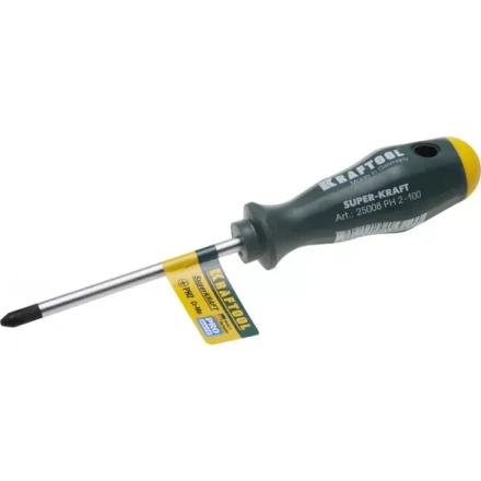 Отвертка KRAFTOOL, Cr-Mo-V закалённый стержень, двухкомпонентная противоскользящ рукоятка, PH 2x100мм 25008-2-100 купить в Тобольске