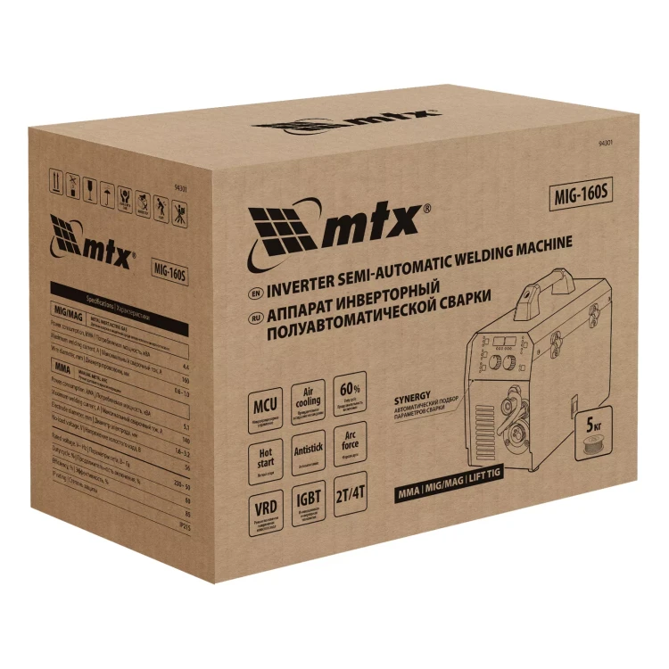 Аппарат инвертор. полуавтомат. cварки MTX MIG-160S 94301, 160A, ПВ 60%, катушка 5 кг купить в Тобольске