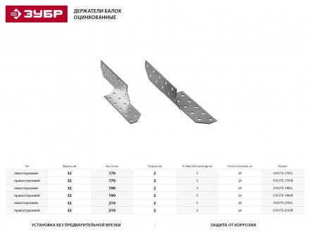 Держатель балки ЗУБР &quot;МАСТЕР&quot; правосторонний, 32х190мм, 20шт 310175-190-R купить в Тобольске