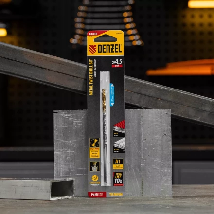 Сверло спиральное по металлу Denzel  4,5 х 126 мм, Р6М5, Golden Tip, удлиненное, 718252 купить в Тобольске