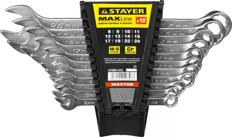 Набор: Ключ STAYER "MASTER" гаечный комбинированный, хромированный, 8-24 мм, 12 шт 27085-H12 купить в Тобольске