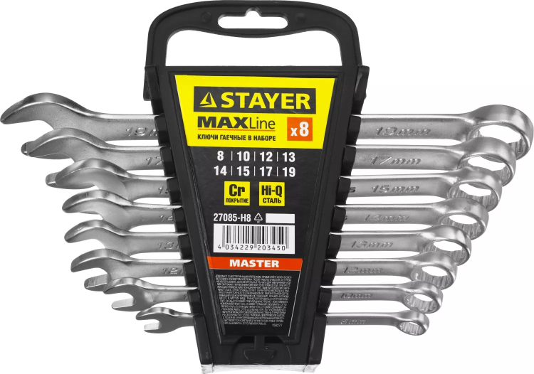 Набор: Ключ STAYER "MASTER" гаечный комбинированный, хромированный, 8-19 мм, 8 шт 27085-H8 купить в Тобольске