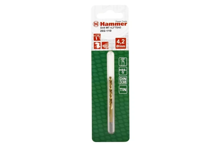 Сверло по металлу HAMMER Ф4.2х75мм (DR MT 4,2мм*75/43мм) купить в Тобольске