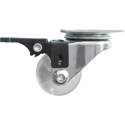 Колесо ПУ прозрачное поворотное с тормозом d-35 мм, крепление платформенное Сибртех 68736