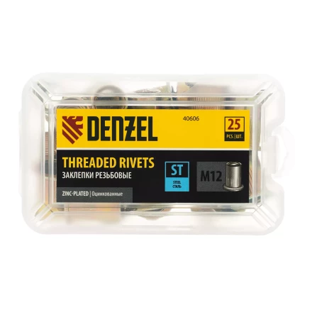 Заклепки резьбовые Denzel, стальные, оцинкованные, М12, пластиковый кейс, 25 шт., 40606 купить в Тобольске
