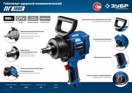 Ударный пневмогайковерт ПГ-1800 64230 серия ПРОФЕССИОНАЛ купить в Тобольске