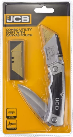 Нож JCB складной многофункц, трапец лезвие, тип &quot;А24&quot;, перочин лезвие с серрейтор заточкой, мет корпус, чехол, 5 лезвий JLC003 купить в Тобольске