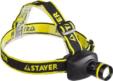 Фонарь STAYER &quot;PROFESSIONAL&quot; налобный светодиодный, 3Вт(140Лм), регулируемый фокус, 3 режима, 3ААА 56566 купить в Тобольске