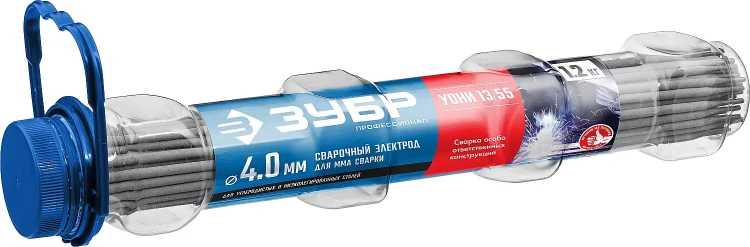 ЗУБР Д 4.0 х 350 мм, 1,2 кг в ПВХ тубе, УОНИ 13/55 с основным покрытием, электрод сварочный, Профессионал (40021-4.0) купить в Тобольске