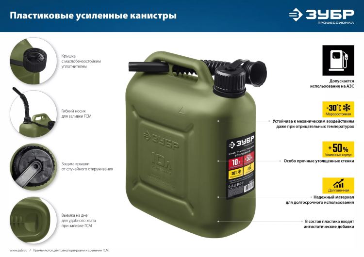 ЗУБР 20 л, пластиковая усиленная канистра, Профессионал (38365-20) купить в Тобольске